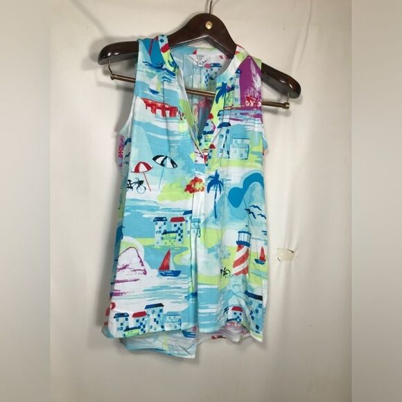 Crown & Ivy Sleeveless Top Size PS Tank V Neck Beach Theme Blouse - Picture 1 of 6